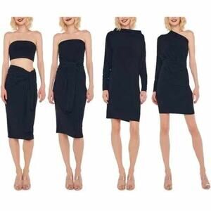 Norma Kamali All In One Convertible Little Black Stretch Mock Neck Dress XS